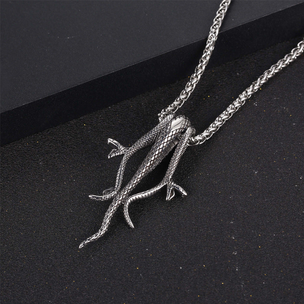 Titanium Steel Mamba Snake Pendant Necklace for Men - Edgy Retro Style