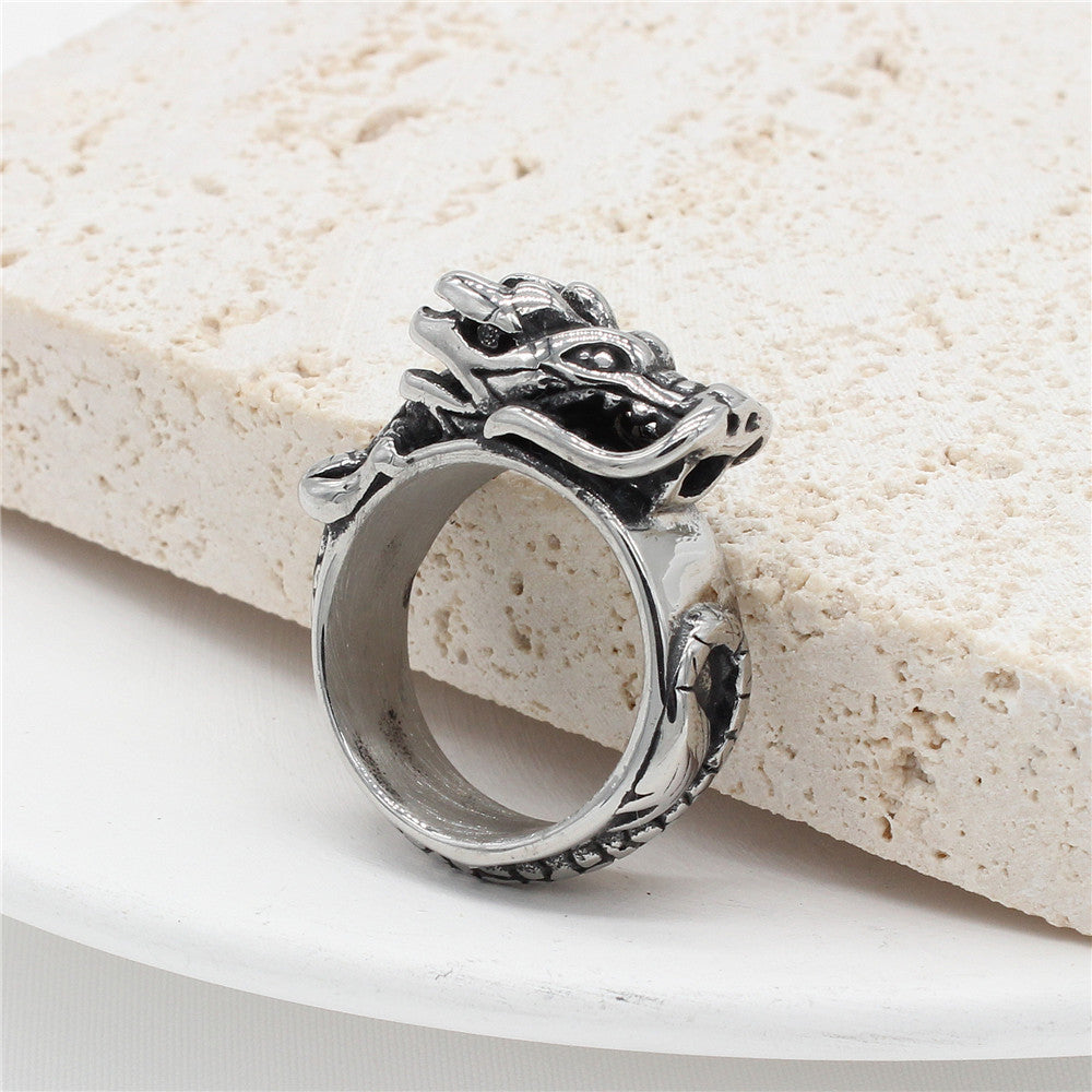 Retro Dragon Head Titanium Steel Ring for Men