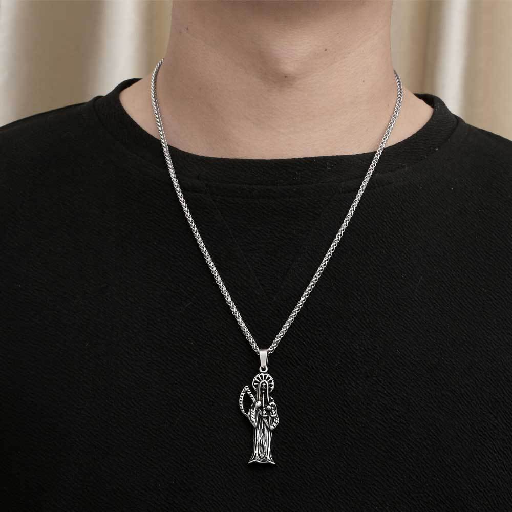 Titanium Steel Vintage Sickle Reaper Pendant Necklace for Men - Hip Hop Rock Style