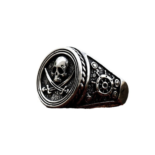 Rebel Spirit Titanium Steel Pirate Skull Ring for Men - Edgy Fashion Statement