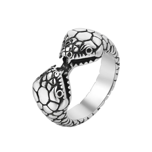 Double Headed Viper Snake Titanium Steel Ring for Men