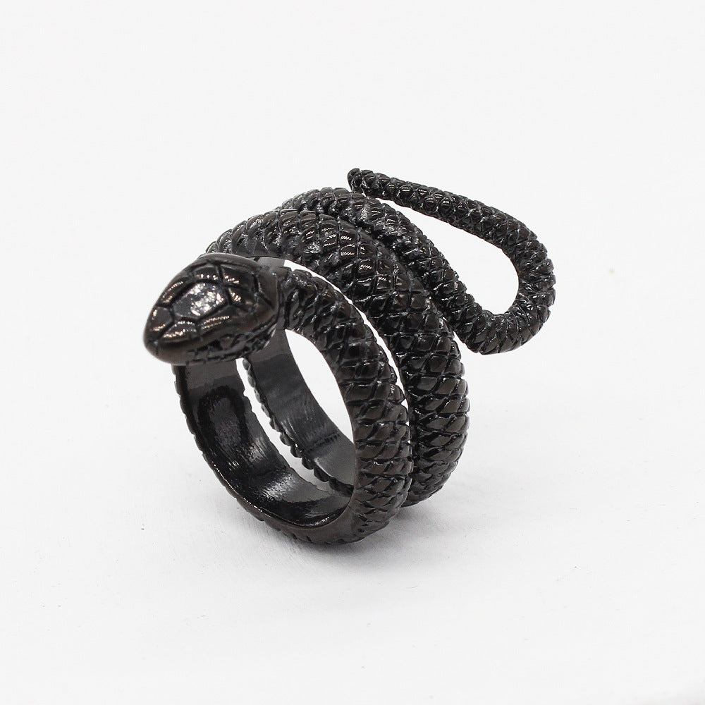 Coiled Python Snake Titanium Steel Ring for Men