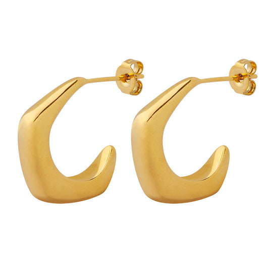 C-Shaped Copper Stud Earrings: Unique Hong Kong Style with a Touch of Elegance