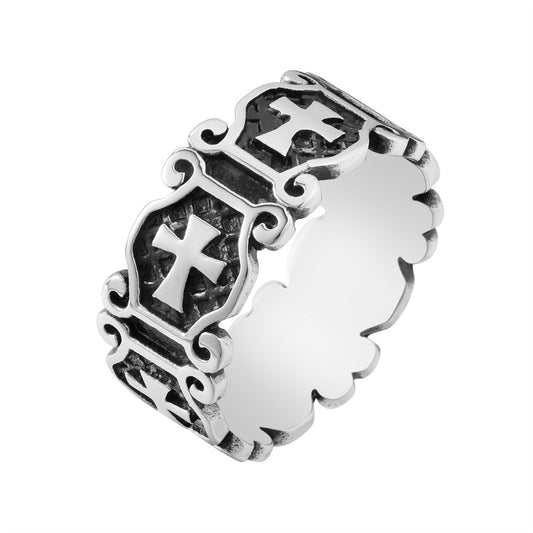 Personalized Retro Titanium Steel Cross Ring for Men - European and American Style, Wholesale Jewelry