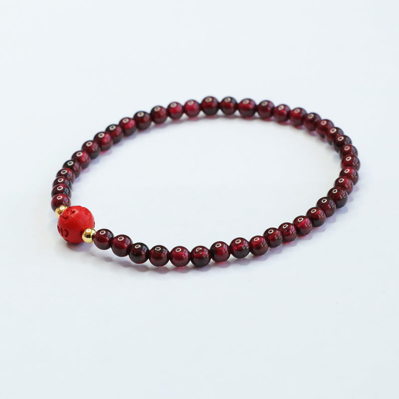 Red Garnet and Cinnabar Six Character Proverbs Bracelet