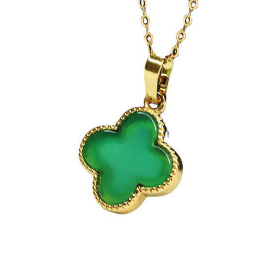 Clover Pendant Fortune's Favor Necklace with Green Chalcedony Gem