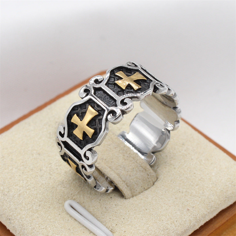 Personalized Retro Titanium Steel Cross Ring for Men - European and American Style, Wholesale Jewelry