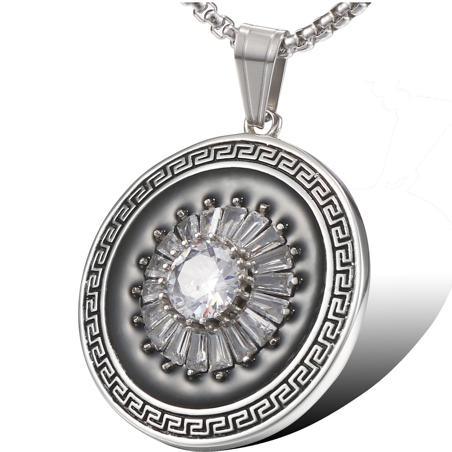 Personalized Retro Titanium Steel Pendant with Zircon-Studded Totem Design for Men