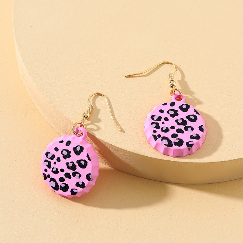 Leopard Print Earrings in Baked Paint Bottle Cap Design