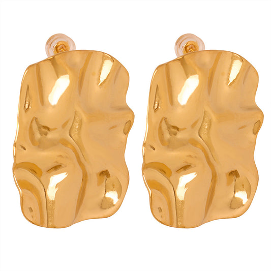 European-American Fusion Titanium Gold-Plated Square Pleated Earrings - Planderful Collection