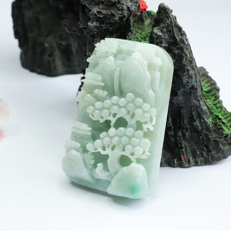 Green Hollow Landscape Jade Pendant