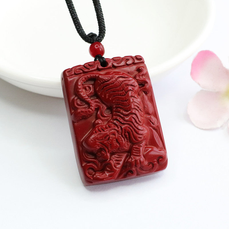 Cinnabar Square Tiger Pendant in Sterling Silver