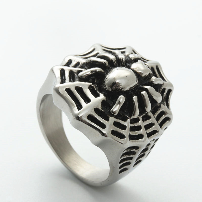 Titanium Steel Spider Web Ring - Retro Punk Jewelry for Men