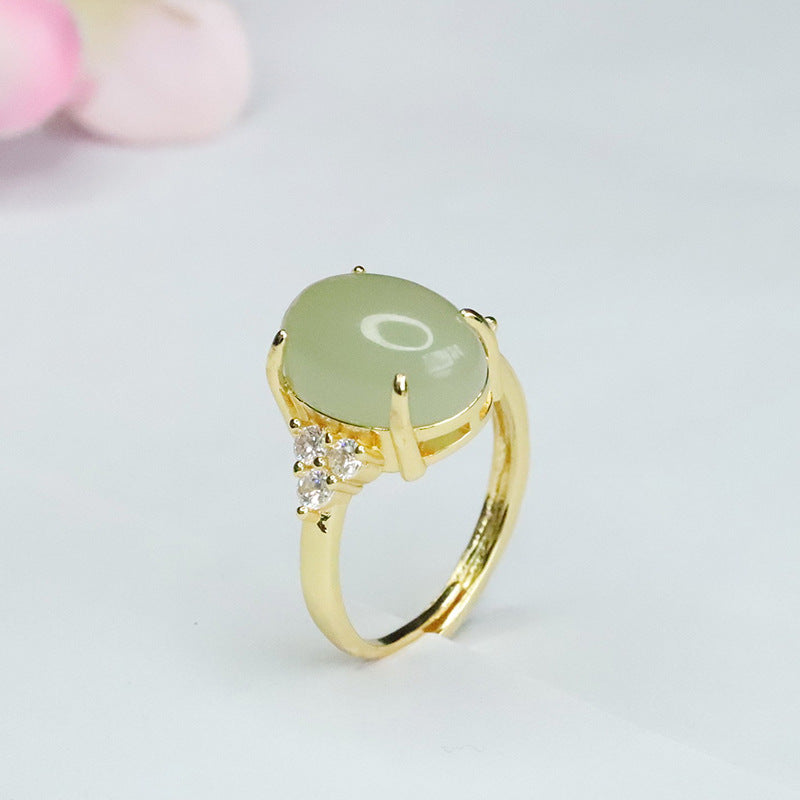 Stunning Sterling Silver and Hetian Jade Zircon Ring