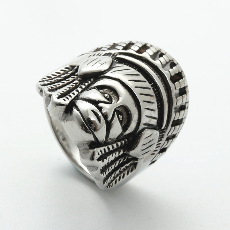 Retro Hipster Punk Titanium Steel Head Ring for Men - Unique Stainless Steel Indian Design from Manufacturer