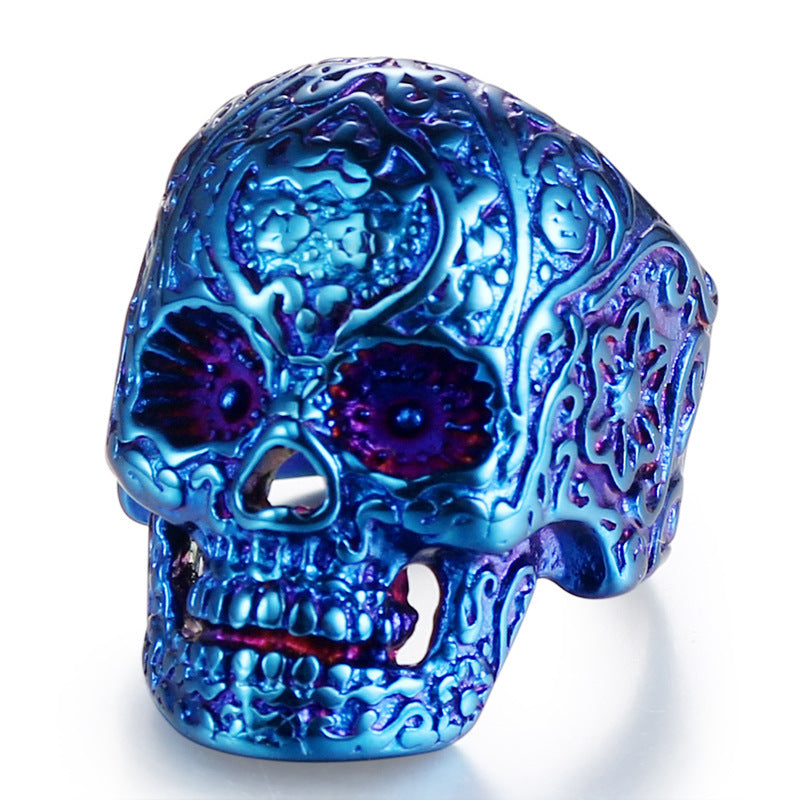 Men's Retro Punk Skull Totem Titanium Steel Ring - Three-Color Wholesale Jewelry for Men