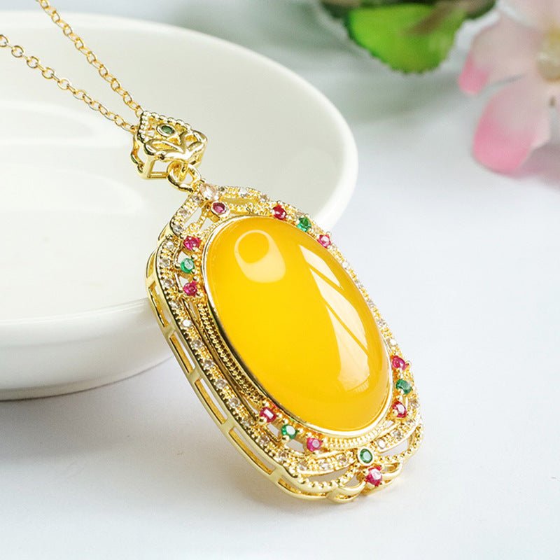 Oval Yellow Chalcedony Retro Pendant for Women's