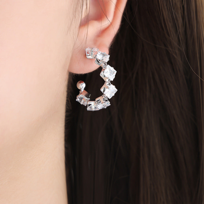 Luxury 18K Gold Plated C-Shaped Zircon Earrings