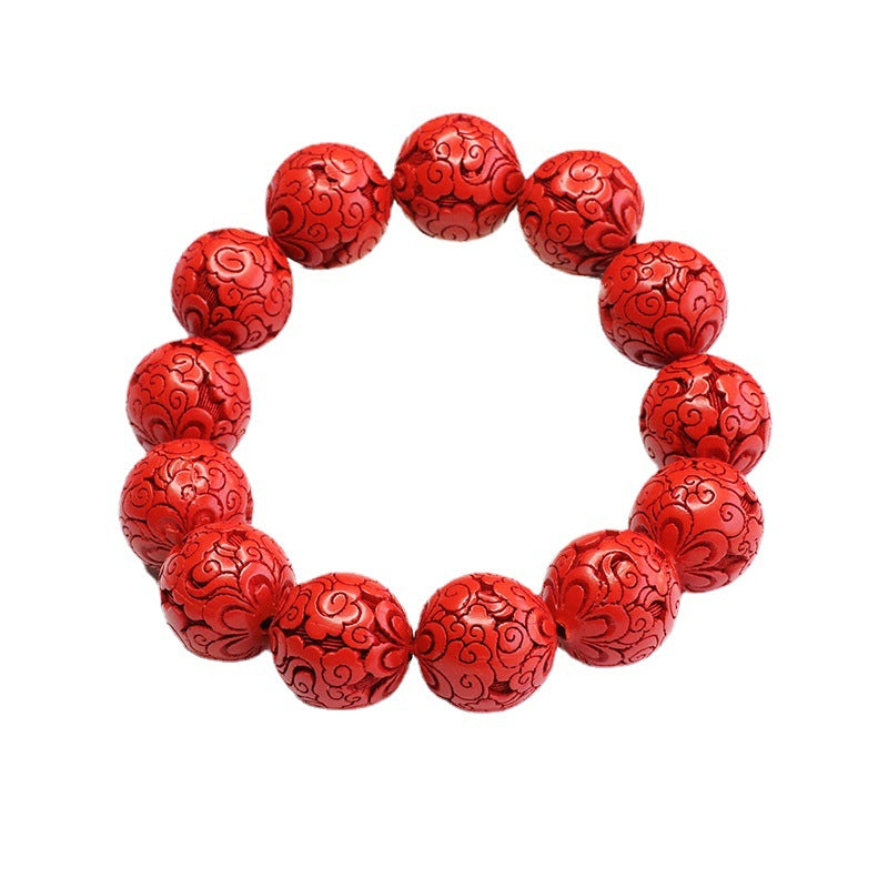 Red Sand Auspicious Clouds Sterling Silver Bracelet with Cinnabar Stone