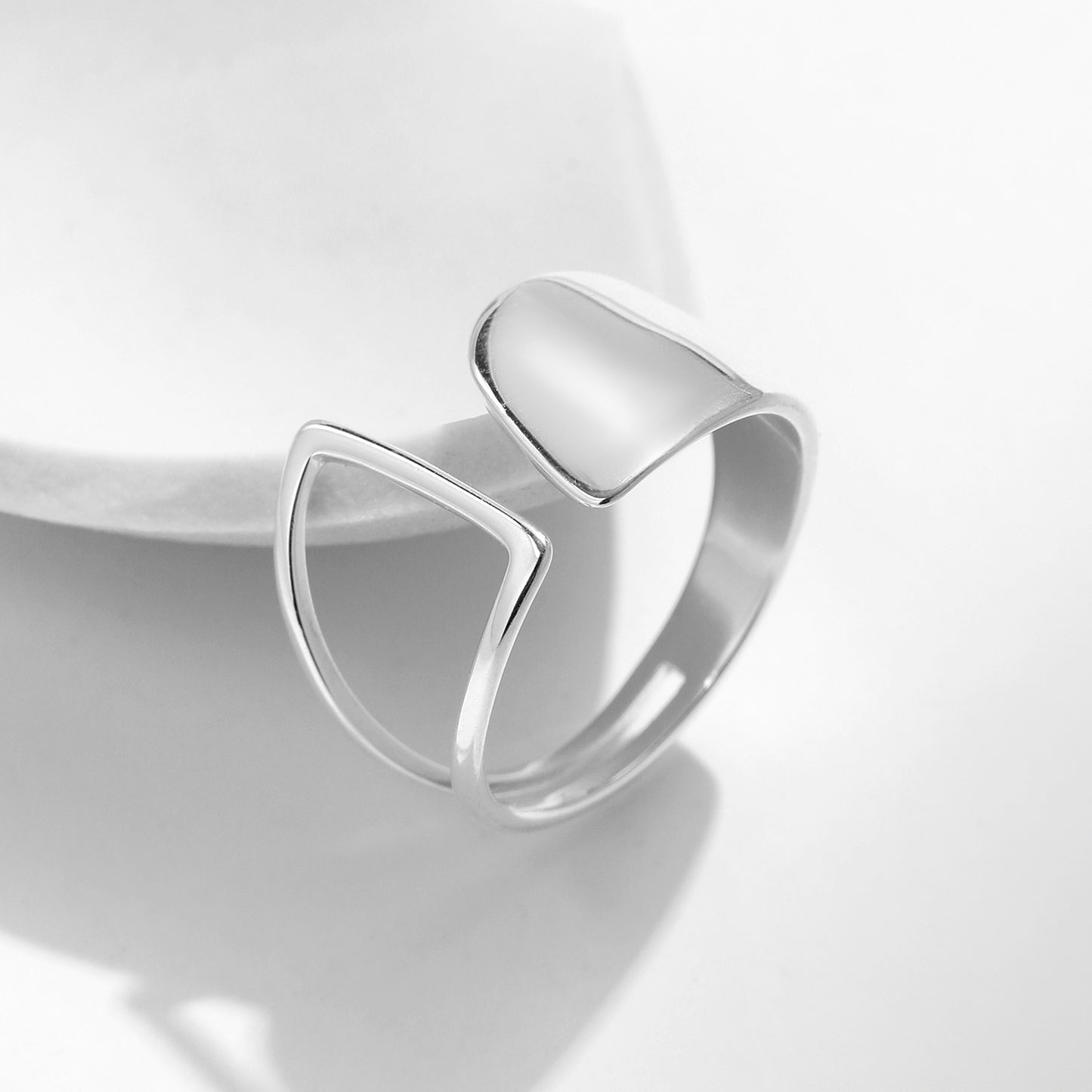 Stylish Adjustable Sterling Silver Ring with Geometric Design