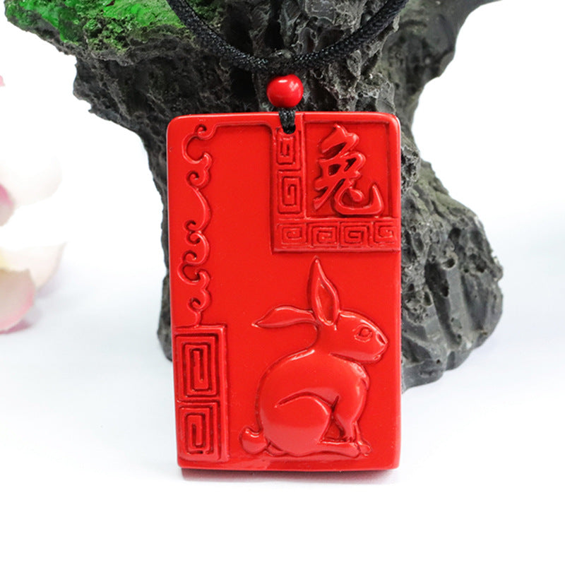 Cinnabar Rabbit Zodiac Sterling Silver Pendant