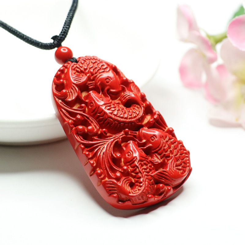 Cinnabar Lotus Leaf Fish Pendant Jewelry