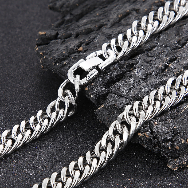 Customized Punk Stainless Steel Four-Sided Grind Bracelet with Trendy Men's Necklace Buckle Whip Chain