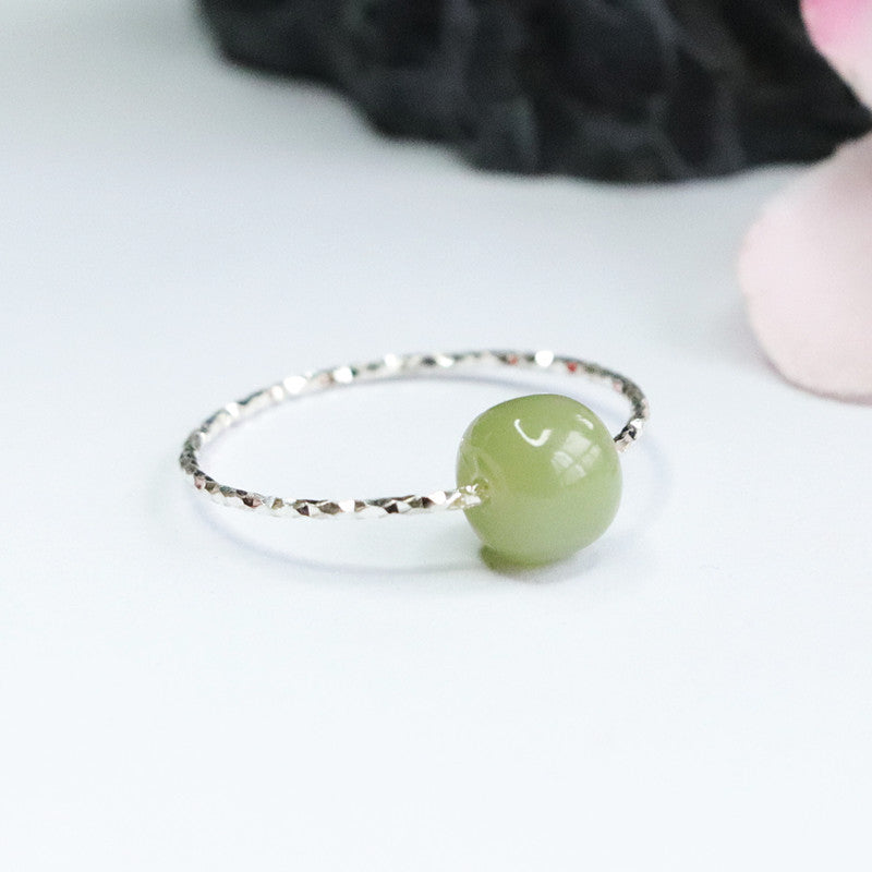 Slim Hetian Jade Ring in Sterling Silver