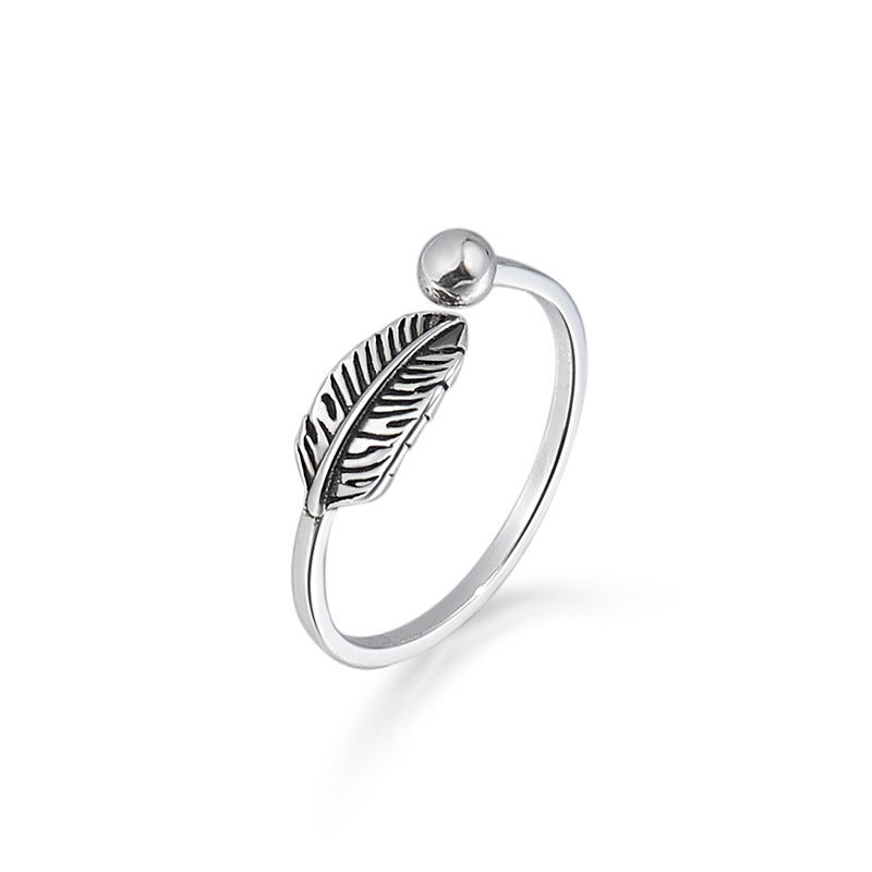 Retro Leaf Deign Opening Sterling Silver Ring