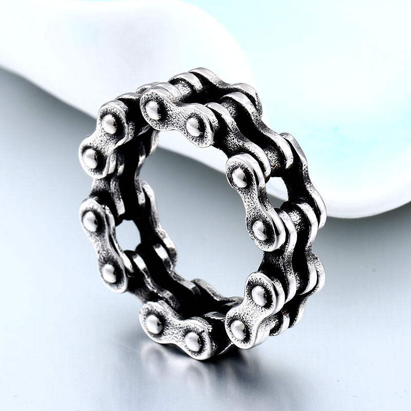 Retro-Inspired Stainless Steel Chain Ring for Men - Trendy European and American Hollow Titanium Jewelry