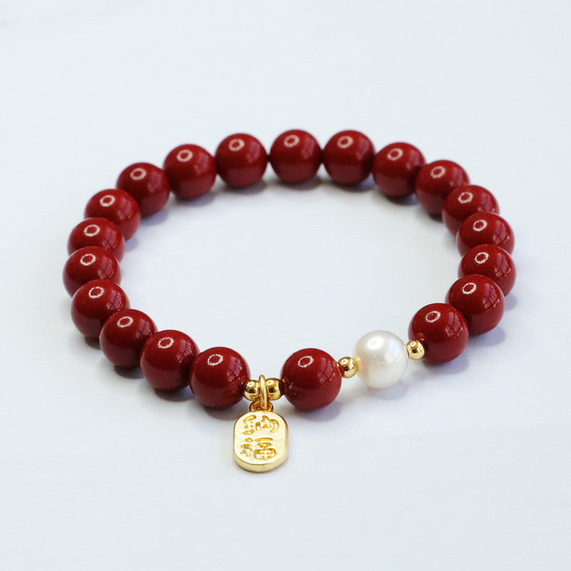 Fortune's Favor Sterling Silver Bracelet with Purple Gold Sand and Cinnabar Stone