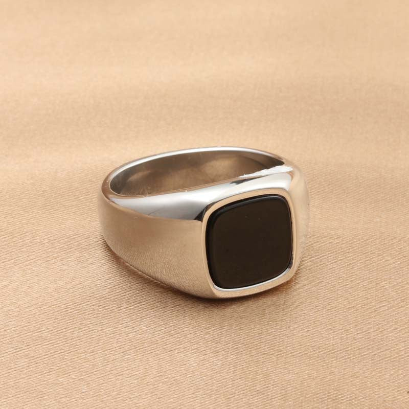 Titanium Steel Epoxy Retro Square Ring for Men - Trendy Accessories Direct from Manufacturer