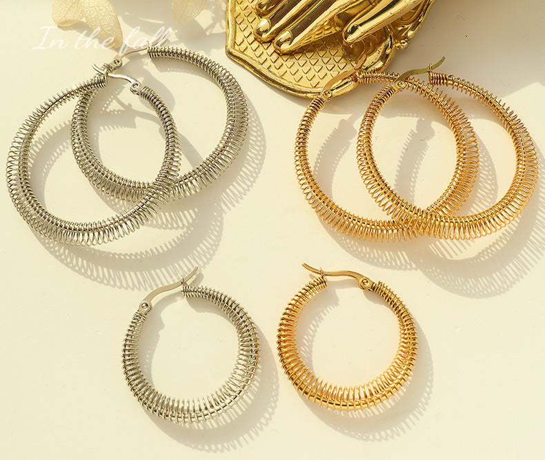 Elegant Titanium Steel Gold-Plated Spring Earrings