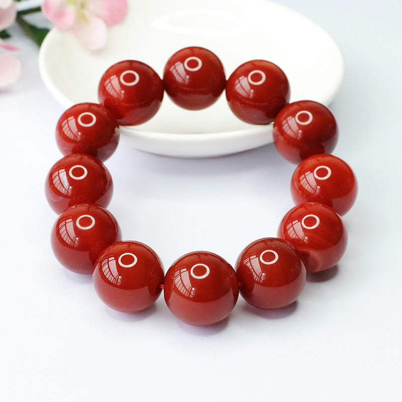 Mens' Sterling Silver Red Agate Single Loop Bracelet