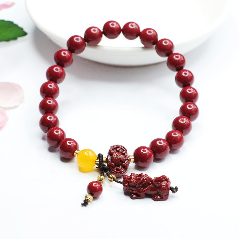 Pi Xiu Cinnabar Vermilion Sand Sterling Silver Bracelet