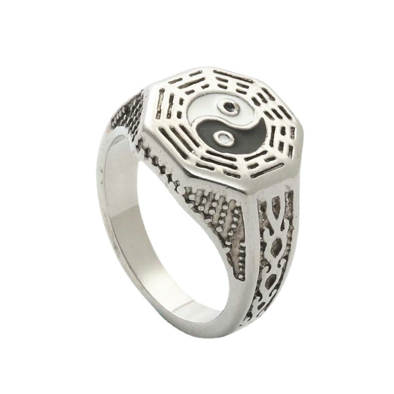 Yin and Yang Bagua Titanium Steel Ring - Retro Hipster Punk Jewelry for Men