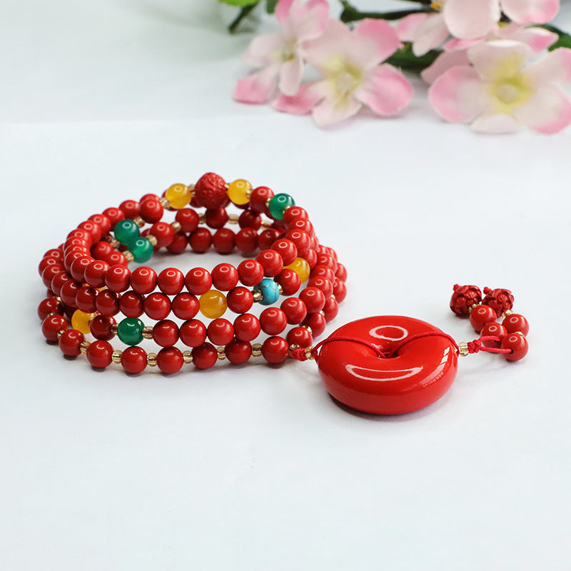 Buddha Beads Cinnabar Bracelet with Red Sand Buckle