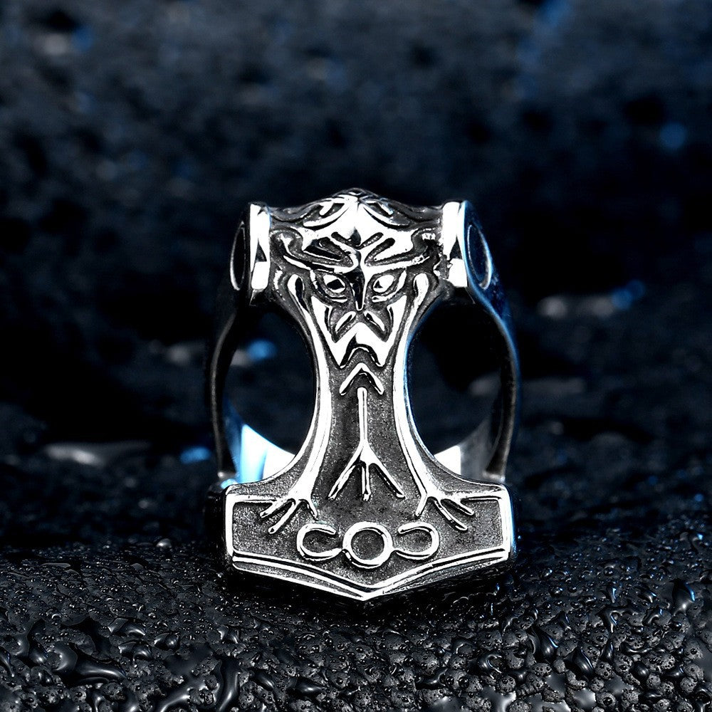 Viking-Inspired Titanium Steel Men's Ring - Retro European and American Wholesale Jewelry