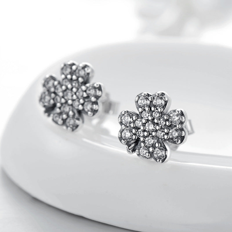 Lucky Four Leaf Clover Sterling Silver Earrings for Fashionable Women