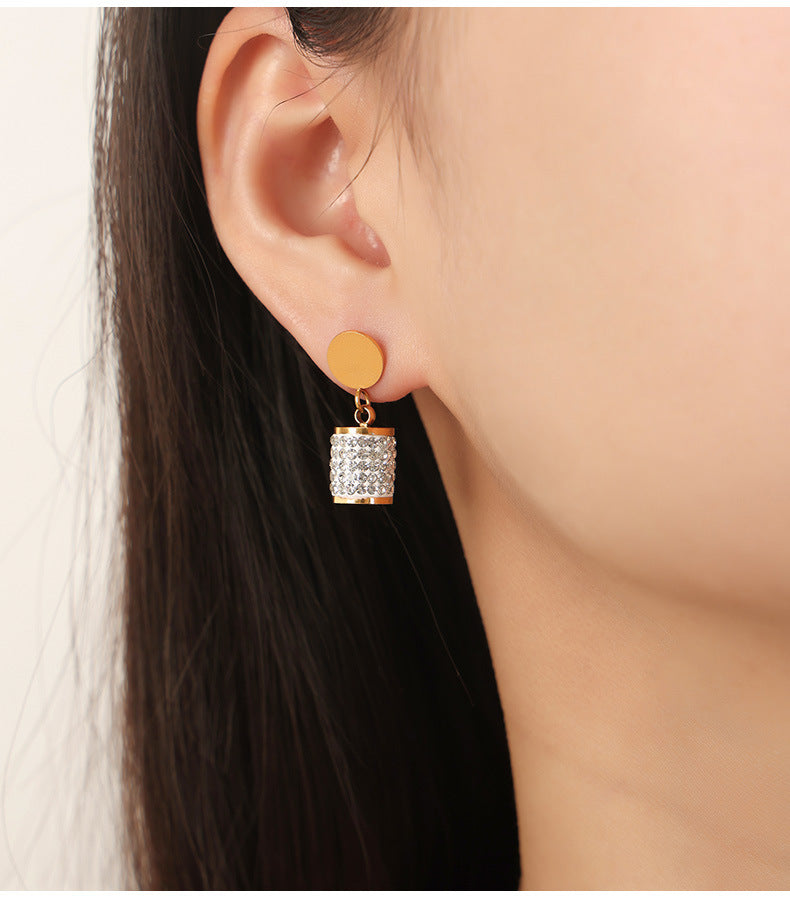 Golden Geometric Long Earrings with Zircon Inlay - Wholesale Women's Jewelry