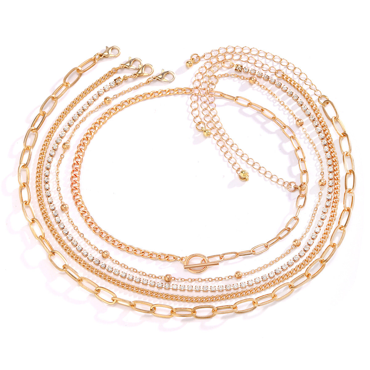 European and American Cross-border Jewelry Punk Multi-layer Bead Chain Retro Geometric Diamond Thick Chain Bracelet for Women