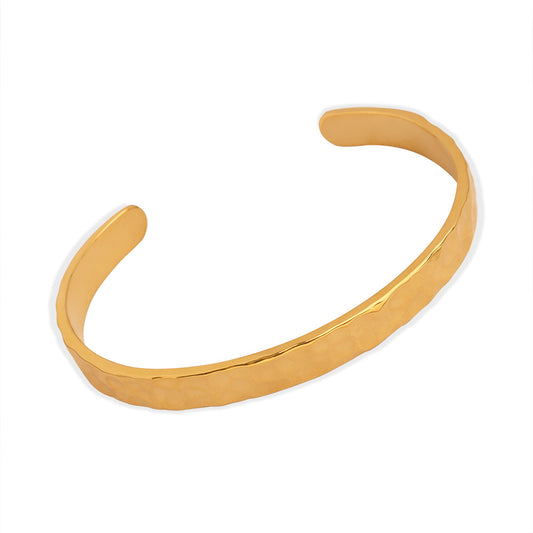 Golden Hammered Surface Bangle - Elegant Women's Bracelet in Titanium Steel