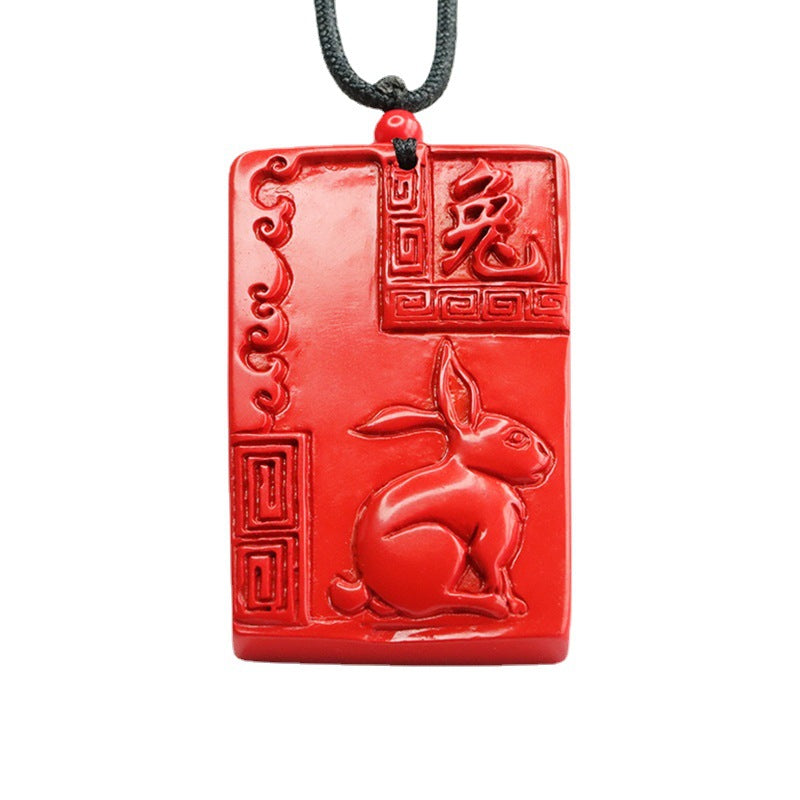 Cinnabar Rabbit Zodiac Sterling Silver Pendant