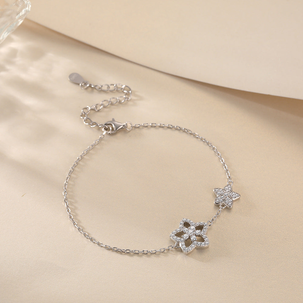 Hollow Full Zircon Star Sterling Silver Bracelet