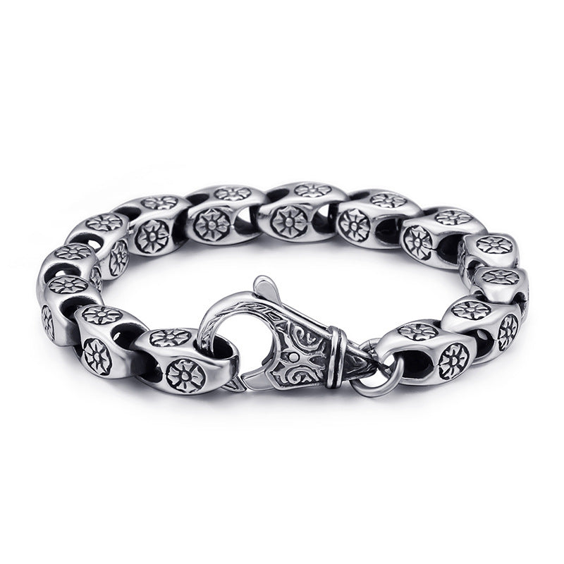 Titanium Steel Punk Flower Hollow Men's Bracelet - Retro European American Style