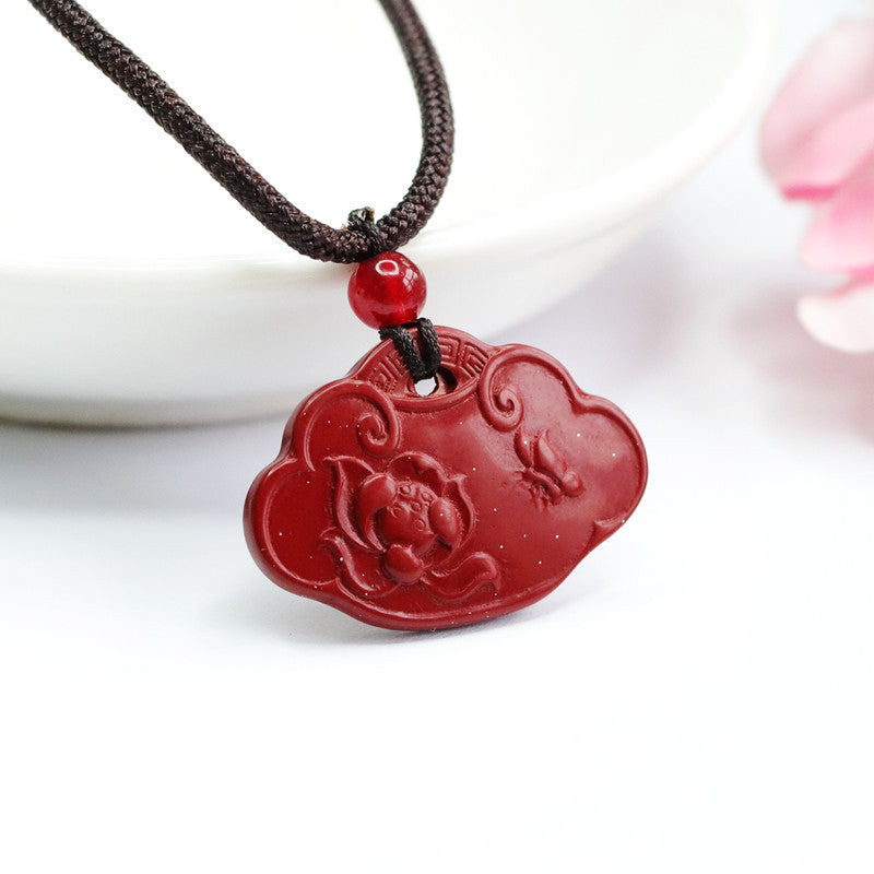 Cinnabar Pendant Auspicious Butterfly Lotus Ruyi Pendant Jewelry