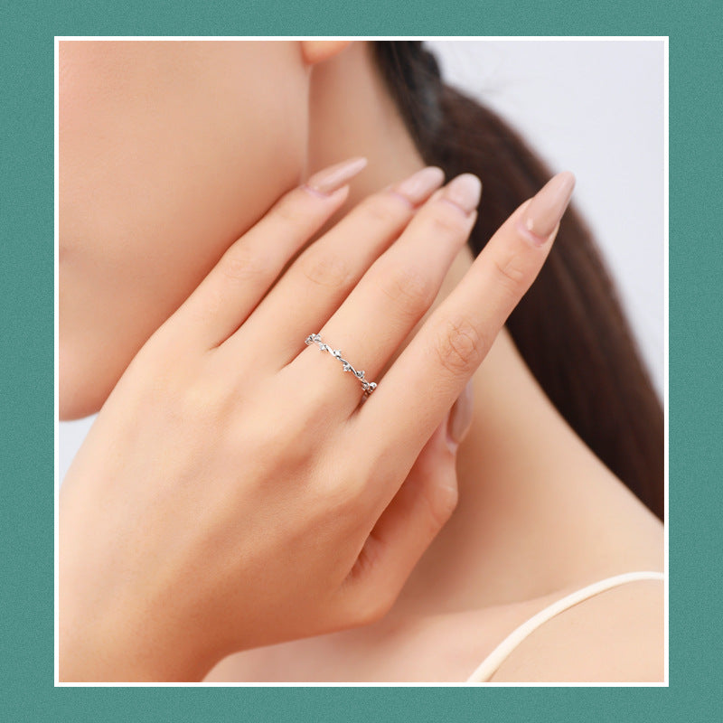 S925 Silver Rainbow Zircon Ring - Handcrafted Irregular Design for Women's Index Finger