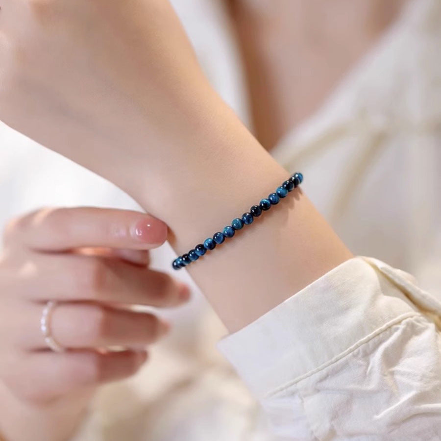 Blue Tiger Eye Stone Bracelet with Sterling Silver Needle