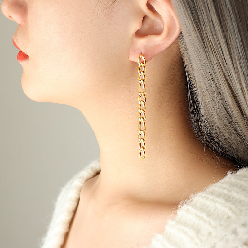 Figaro Chain Titanium Steel and 18k Gold Plated Asymmetric Earrings