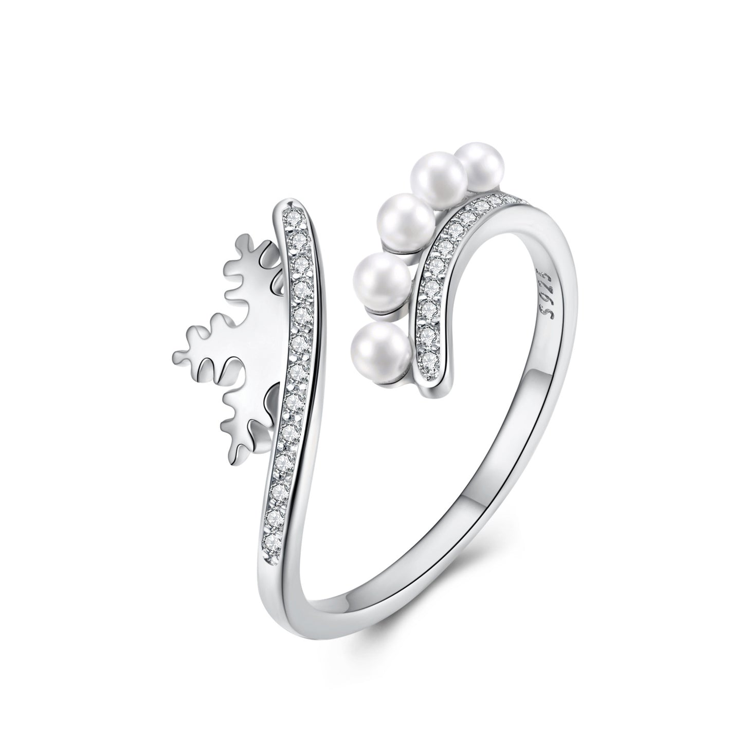 Snowflake Pearl Zircon Opening Silver Ring